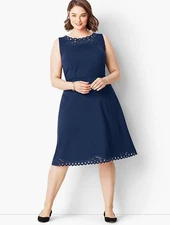NEW $169 TALBOTS Blue Embroidered Ponte Knit Fit and Flare Dress Sz 16W