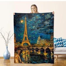 Paris Blanket for Adults Kids, Flannel Paris Blankets Gifts, Oil Painting Sty...