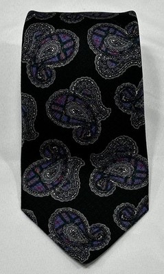 Vintage ROBERT TALBOTT BAAS Hand Sewn Black Purple Paisley Silk Tie 57 x3.75 