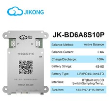 JK BMS 100A with 0.6A/1A Active Balance for 4S 8S 12V 18V 24V Batteries W/BT LCD