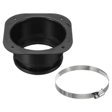 4" Duct Connector Flange Dryer Vent Wall Plate Square to Round with Clamp Black