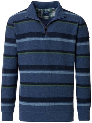 Redmond Sweatshirt Troyerkragen mit Reissverschluss Streifen blau