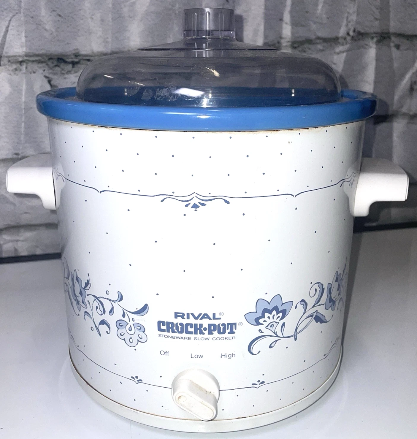Vintage Rival Crock Pot Stoneware Slow Cooker 3.5qt Blue Floral #3100 Tested