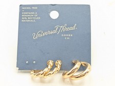 Gold Tone Two Pair Hoop Earrings Pierced NOS