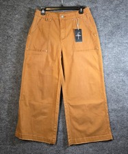 Flamingals Jeans Womens L Ginger Brown Denim Cargo Pockets Wide Leg New