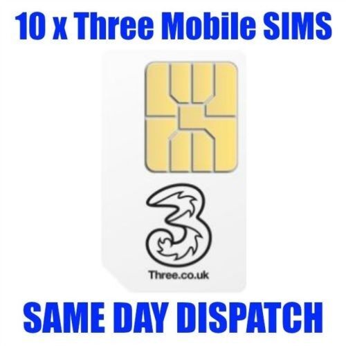 10 x Three Pay As You SIM cards Joblot