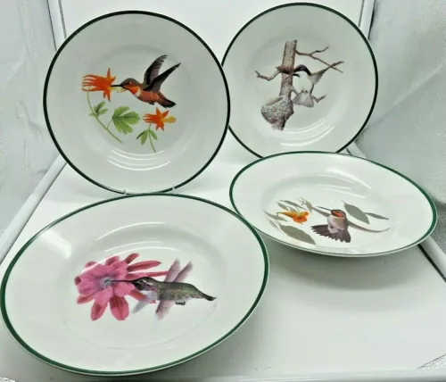 Hummingbird Rim 8.5” Soup Bowls National Wildlife Federation Vintage Set of 4