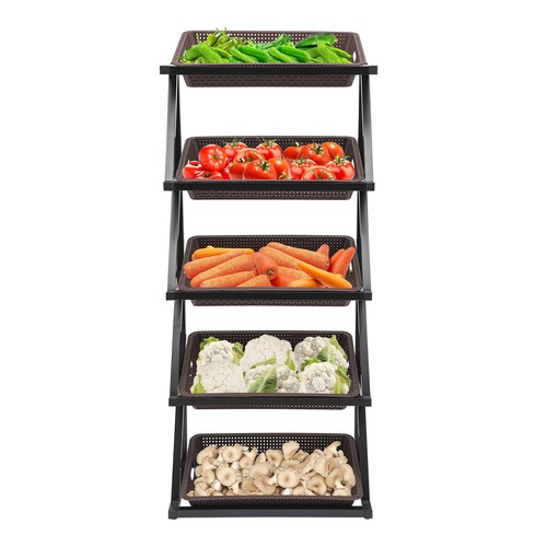 Market Retail Fruit Vegetable Snack Display Rack 5-Shelf Merchandiser Basket Set - Picture 4 of 21