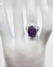 Women's Silver Tone Oval Amethyst Natural Stone Purple Women's Ring Size 5