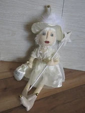 Primitive Folk Art White Witch Fairy Treats Halloween Rag Doll Shelf Sitter 22"