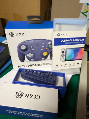 NYXI WIZARD NINTENDO SWITCH WIRELESS CONTROLLER PURPLE+ Battery Bridge & Screen 