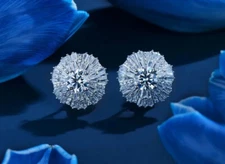 Cluster Stud Earrings 3 Ct Round Cut Simulated Diamond 925 Silver Gold Finish