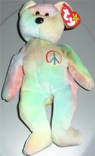 Peace Bear w/ Tag TY Beanie Baby Plush Toy 1996 P.E. Pellets Retired