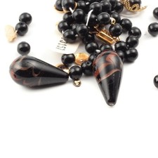 Lot Czech vintage glass beads black lampwork teardrop