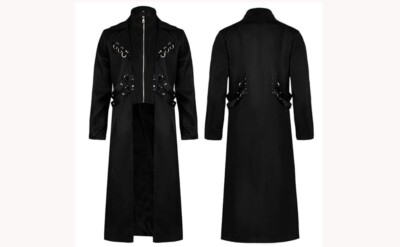 Men's Gothic Steampunk Trench Long Coat Vampire Cotton Hellraiser Jacket