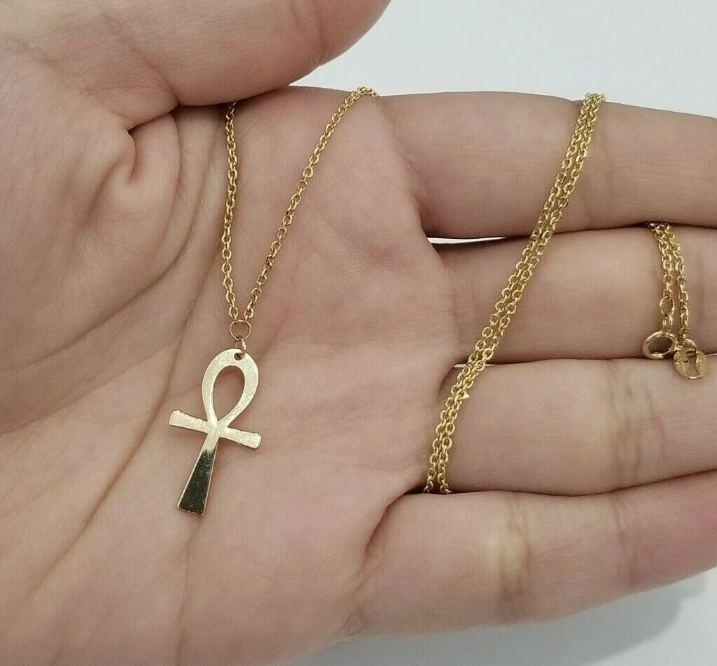 Clearance 10K Yellow Gold Ank Ankh Chain Necklace 20 Inches