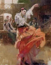 Pino Flamenco in Red Giclee on Canvas Hand Signed Limited Edition 18x14