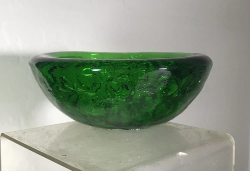 VINTAGE BLENKO GLASS BOWL #674 SPIRALS JOEL MYERS OLIVE GREEN