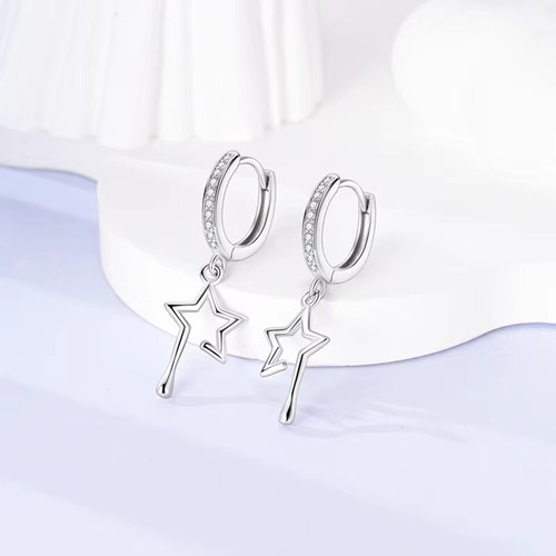 Tiny Star Huggie Hoop Earrings in Sterling Silver, Star Pull Through Earrings, Half Hoop Earrings, Open Hoop, Silver or Gold - UK