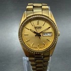 Seiko Watch Women 25mm Gold Dial Gold Tone Daydate Round 7N83-0041 New Battery 7