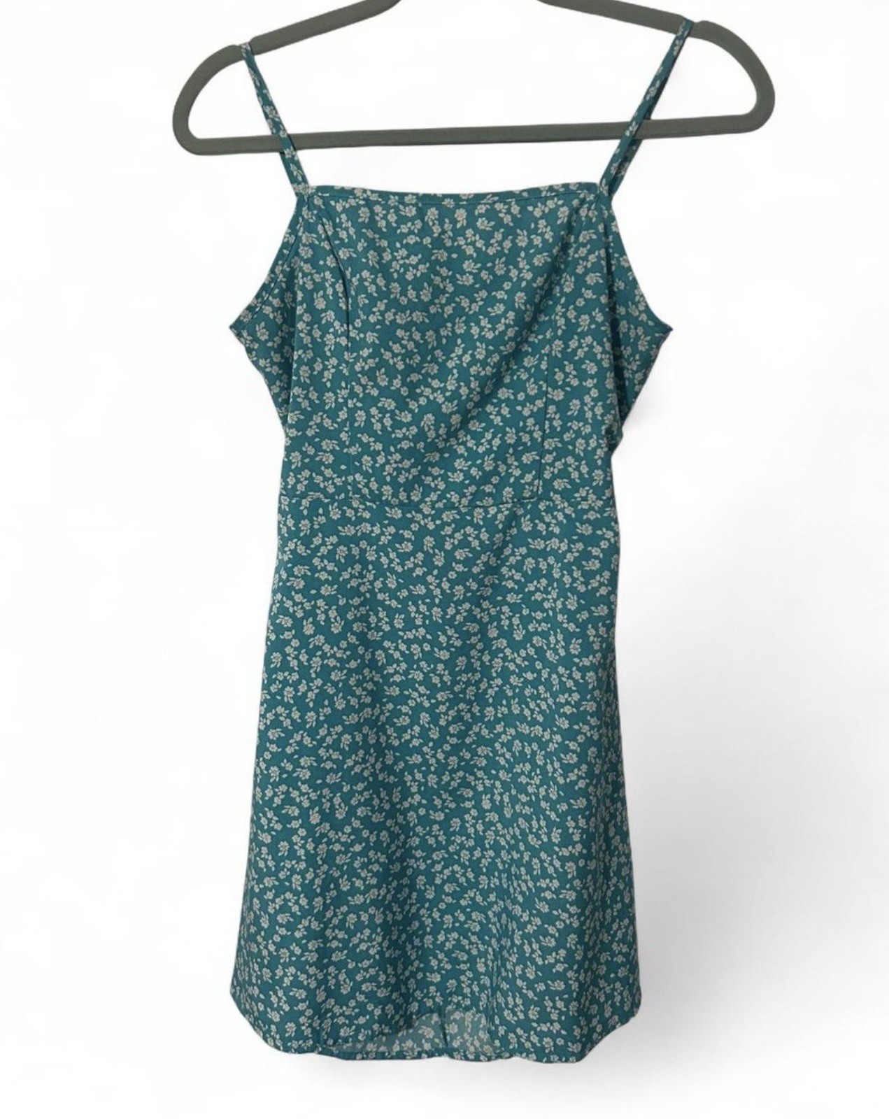 SHEIN Teal Floral Mini Dress Medium Y2K Cottagecore Spaghetti Strap