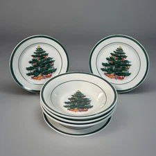 Christmas Tree Plates and Bowls Set Holiday Dinnerware Green Trim Totally Today