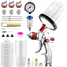 Image of HVLP Spray Gun 1.4/1.7/2.0mm 3 Nozzles W/650ml Mixing Cups Air Regulator Paint