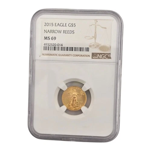 2015 American Gold Eagle 1/10 Oz $5 Us Coin Ms69 Narrow Reeds Variety NGC