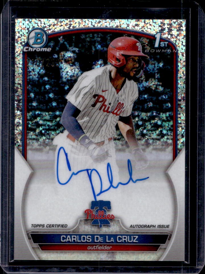 2023 Bowman Chrome Carlos De La Cruz Auto Speckle Refractor 1st #210/299