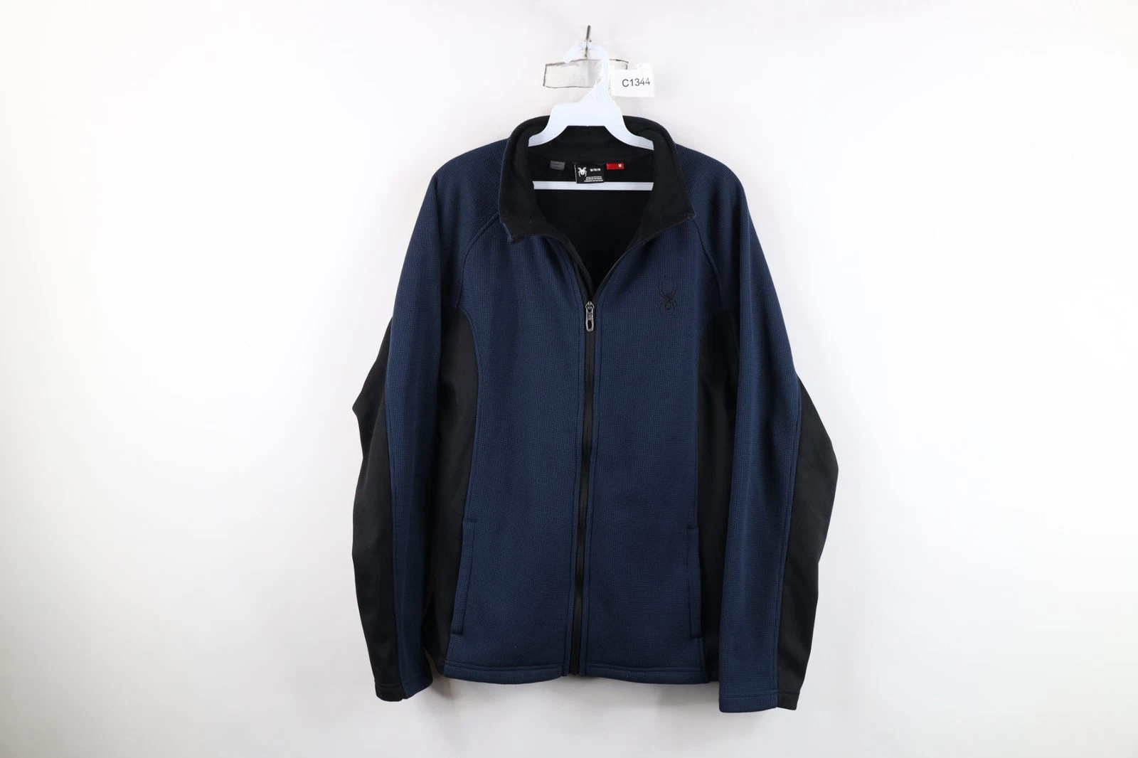 Spyder Mens Medium Faded Color Block Thermal Knit Frontier Sweater Jacket Blue