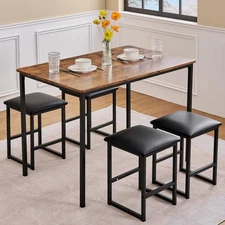 Kitchen Table and Chairs for 4, Dining Room Set with PU Chairs/Stools, Heavy-...