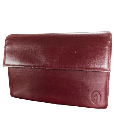 Cartier ダークレッド レザー クラッチバッグ Cartier Clutch Second Bag Small Logo Leather Wine Red Men's