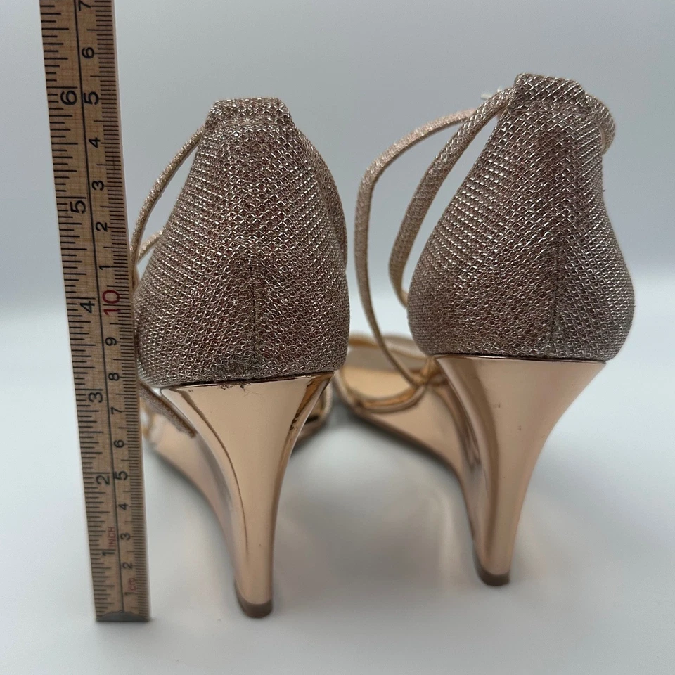 Jewel by Badgley Mischka Rose Metallic Gold Jewel Strappy Wedge Womens Size 7.5 - Image 3 of 4