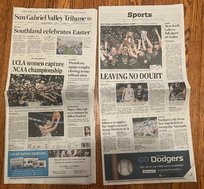 SAN GABRIEL TRIBUNE APRIL 6 2026 UCLA BETTS WIN TOURNEY BETTER THAN L.A. TIMES