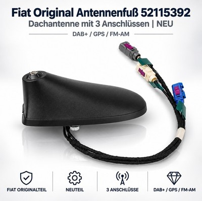 Fiat 500 Jeep Renegade Antenne Dachantenne Antennenfuss FM DAB+ GPS Navi 3 Kabel