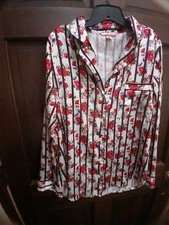 Women's Victoria Secrets Pajamas Size L Black Stripes And Roses Silk Feel