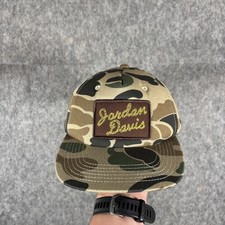 Jordan Davis Mens One Size Snapback Trucker Hat Camo Green Tan Cotton Canvas