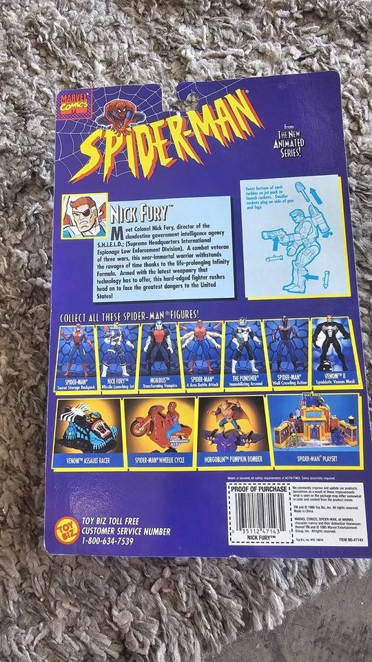 Toy Biz Spider-Man 1995 serie animada Nick Fury con paquete de lanzamiento de misiles Jet Foto 3 de 4
