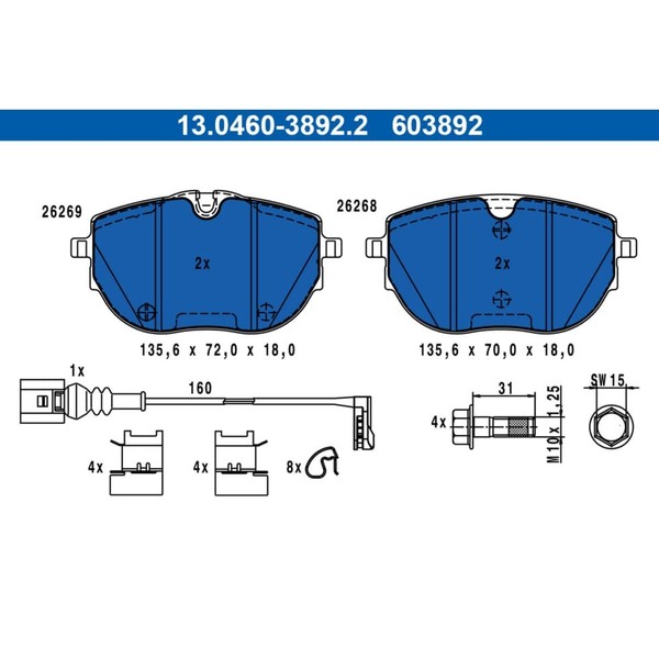 ATE 13.0460-3892.2 Bremsbelagsatz, Scheibenbremse Bremsbelag Bremsen-image