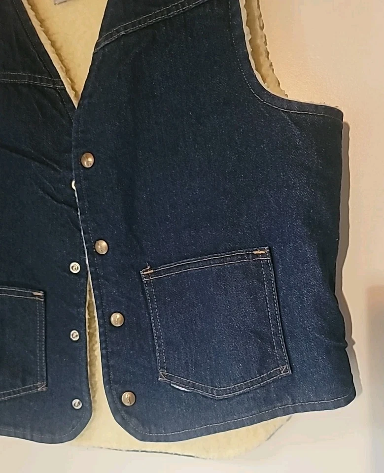 Chaleco Vaquero Forrado Carhartt Sherpa Años 80 De Colección 8SV Talla Mediana Hecho en EE. UU. Azul Oscuro Foto 3 de 4
