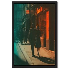 Vintage Street Couple Framed Canvas Print Retro City Wall Art Home Decor