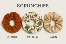 Fall Scrunchie Set 3 Pieces Floral Strawberry Gold Burnt Orange Colored print