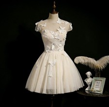 Short 3D Butterfly Wedding Dresses Lace Mini White Beach Bridal Gowns