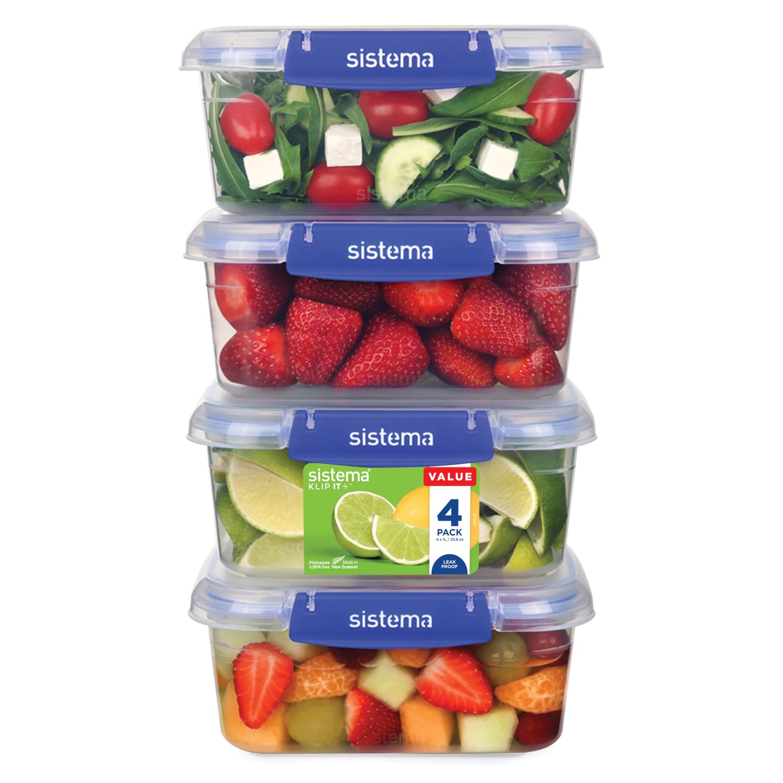 Sistema Klip It Plus Leakproof Food Storage 1L 4 Pack It, Clear - Image 7