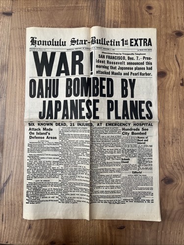 Honolulu Star-Bulletin Newspaper Attacked Pearl Harbor December 7, 1941 NICE!!