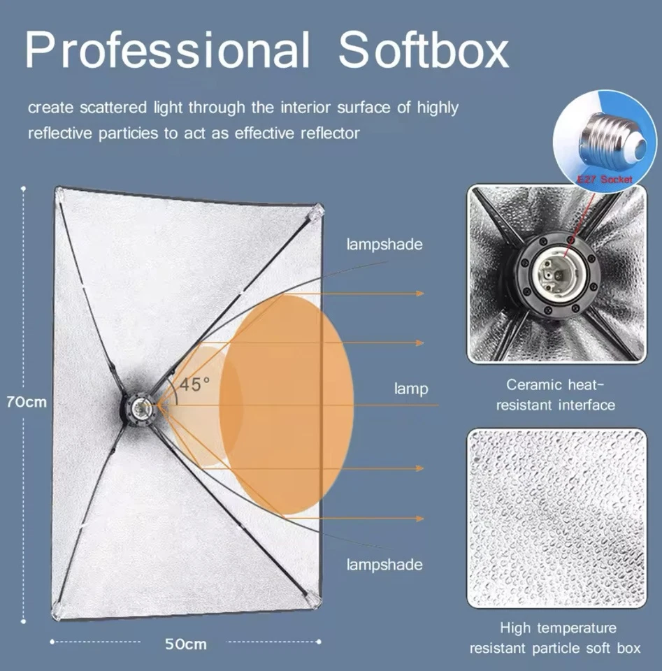 Professional Softbox Photography Lighting Kit W/ Tripod Stand for Studio & Video - Image 4 of 4