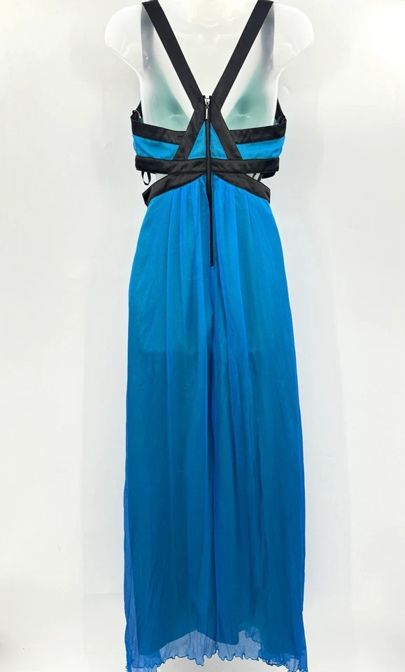 Bebe винтажный Y2K 100% шелк шифона бисером платье Sz S синий вырезы богини богемное HOCO - Изображение 2 из 4