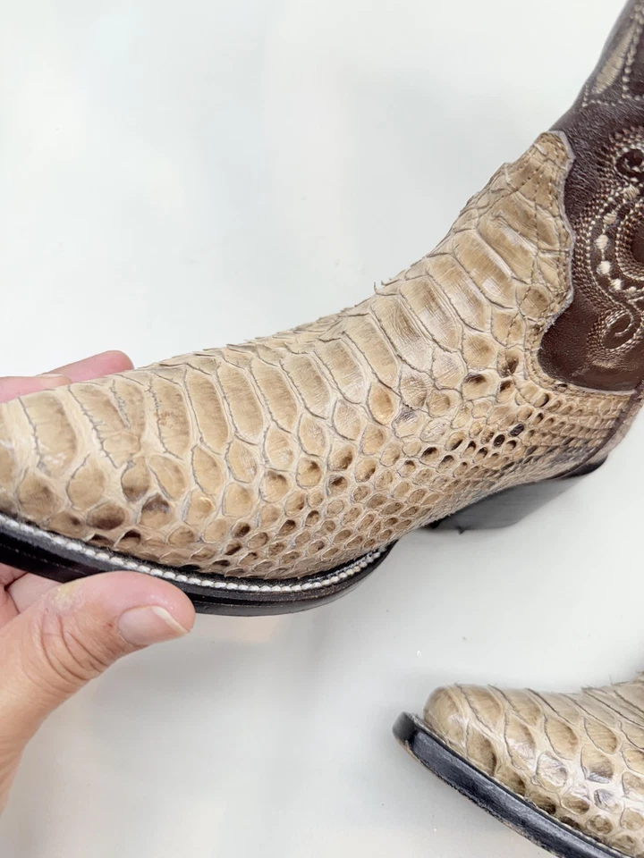Botas Los Altos Cowboy Western Masculina Tamanho 6B Marrom Píton Couro Exótico Biqueira de Corte - Imagem 4 de 4