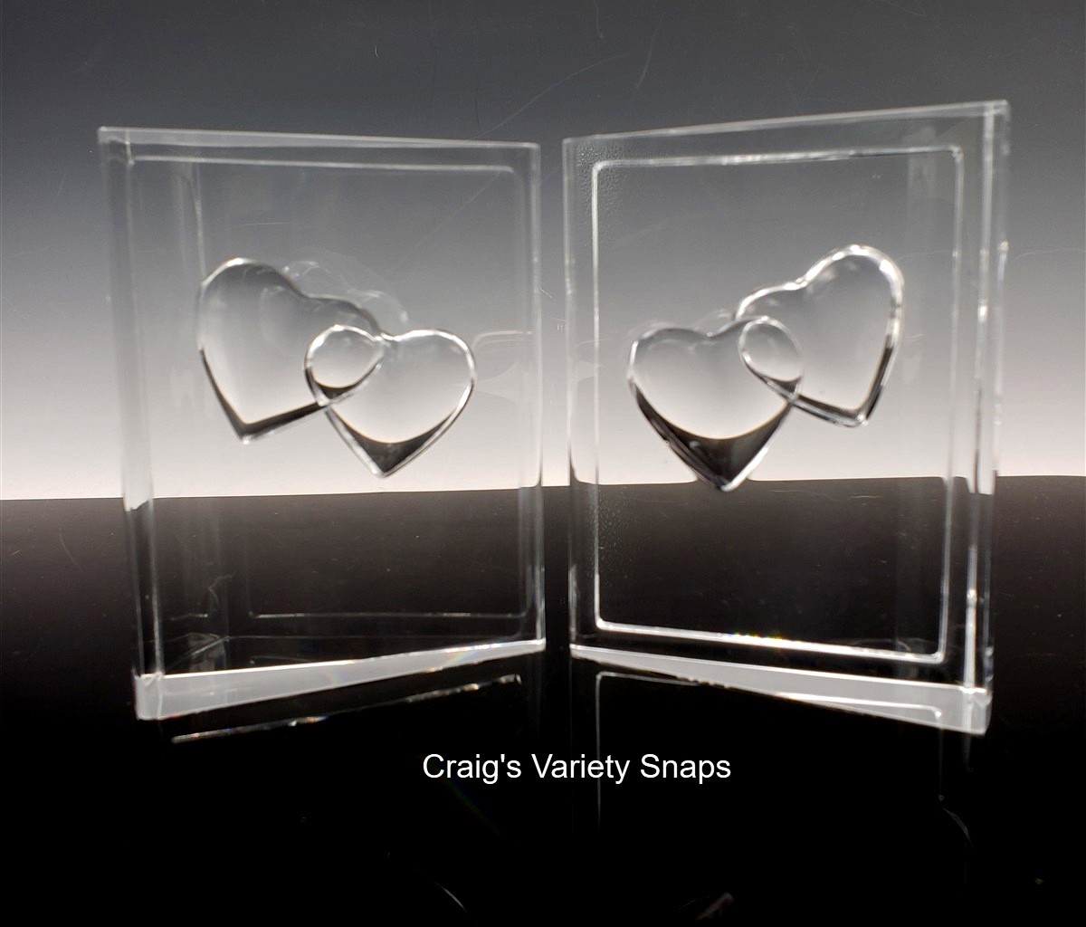 Steuben Glass Double Hearts Crystal Sculpture Bookends Paperweight Boxed USA