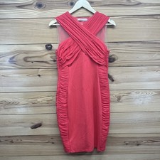 Bailey 44 Bodycon Dress Medium Coral Ruching Sexy Mesh Inlays Sleeveless B178